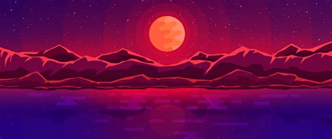 2560x1080 Moon Rays Red Space Sky Abstract Mountains 2560x1080 Resolution Hd 4k Wallpapers