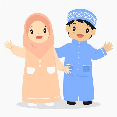 Premium Vector Muslim Kids Character Vector