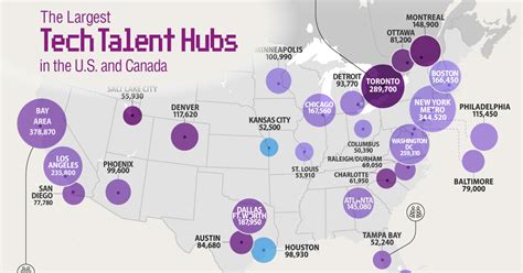 Visualizing The Largest Tech Hubs In Us And Canada The Data Science