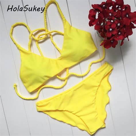 Holasukey 2018 New Bikinis Solid Bikini Set Sexy Bandage Women Swimwear Brazilian Summer
