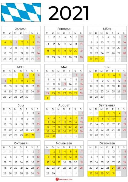 Wann sind ferien in bayern? Printline Jahresplaner 2021 Schulferien Bayern - Kalender 2021 Bayern Ferien Feiertage Excel ...