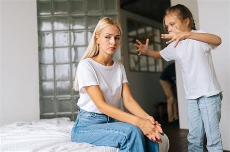 Premium Photo Standing Angry Little Child Daughter Scolding Raising