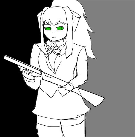 Monika With Shot Gun And Flags Ddlc