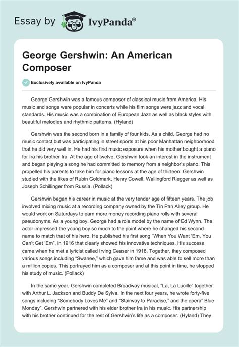 George Gershwin An American Composer 852 Words Essay Example