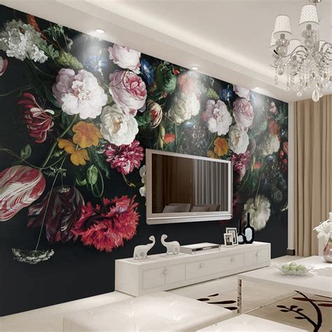 Retro Hand Painted Floral Murals Wallpaper