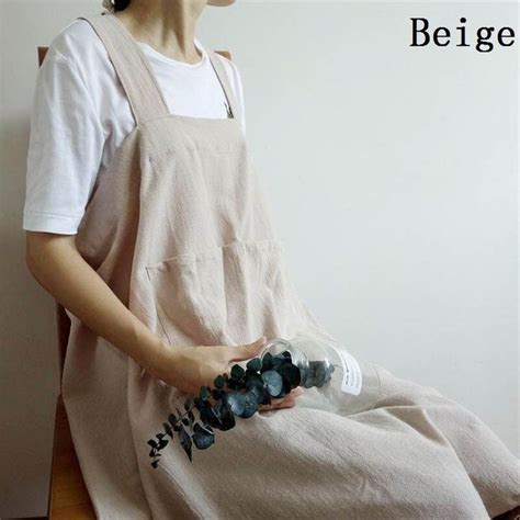 Cotton Linen Bib Apron Housework Cooking Florist Cafe Pinafore Dress