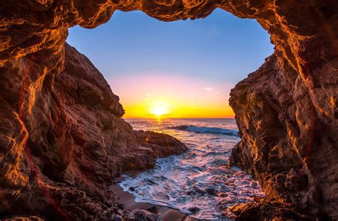 Download Horizon Sunset Sun Sea Ocean Nature Cave 4k Ultra Hd Wallpaper