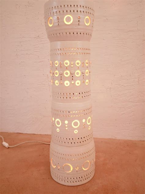 Iconic Georges Pelletier Totem Floor Lamp In White Enameled Ceramic For