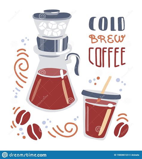 Cold Brew Coffee Trendy Flat Illustration Of A Take Away Cup And Pour
