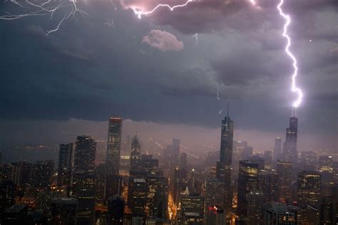Lightning Strikes The Willis Tower Formerly Sears Tower In Chicago