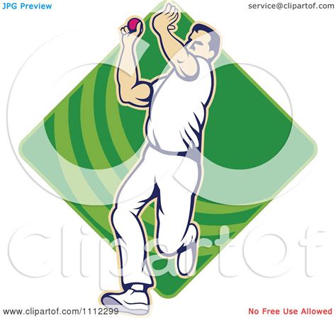 Clipart Cricket Player Bowling With A Ball Over A Green