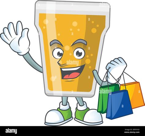 Happy Rich Mug Of Beer Caricature Picture With Shopping Bags Stock