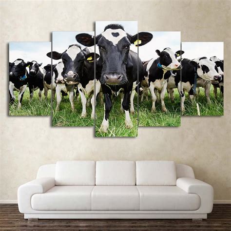 Herd Of Cows Saying Hello 5 Panel Canvas Print Wall Art Extra Large