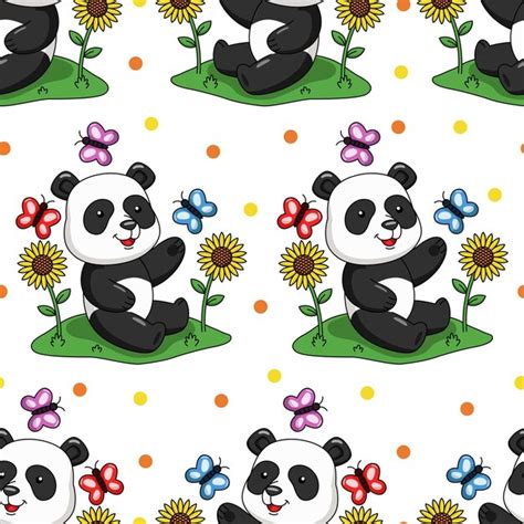 Panda De Desenho Animado Brincando Com Design De Padrão Sem Costura De