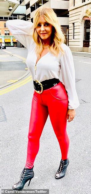 Carol Vorderman 59 Dons Plunging Blouse And Tight Leather Trousers As