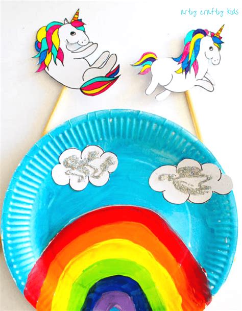 Over The Rainbow Paper Plate Unicorn Puppets Arty Crafty Kids
