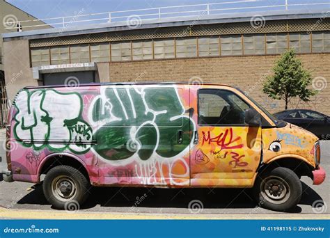 Van Painted With Graffiti At East Williamsburg In Brooklyn Editorial