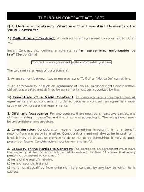 Under the malaysian contracts act 1950, there are three types of contract defined under section 2 of the act. The Indian Contract Act | Consideration ...