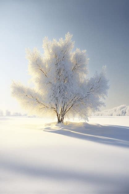 Premium Ai Image Lone Tree In The Middle Of A Snow Covered Field