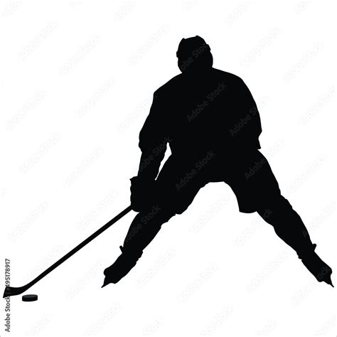Silhouette Of A Hockey Player With His Legs Spread Wide Apart Stock