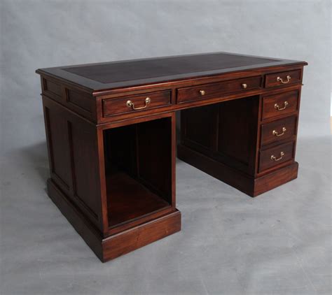 Solid Mahogany Home Office Pedestal Desk Antique Reproduction Design