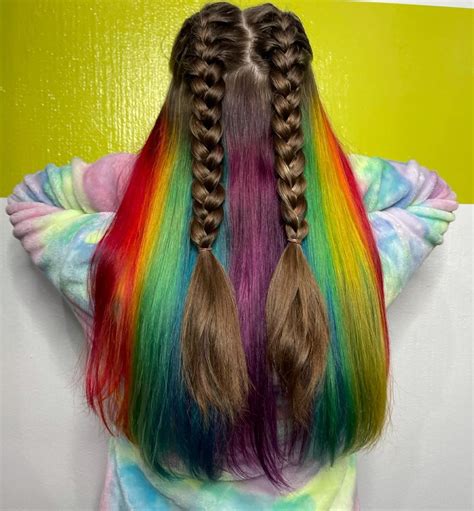 42 Prideful Rainbow Hair Colors To Try In Pride 2021 In 2021 Rainbow Hair Color Rainbow Hair