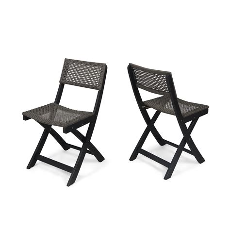 Gdf Studio Truda Outdoor Acacia Wood Foldable Bistro Chairs With Wicker