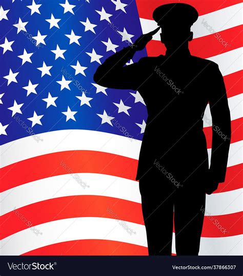 Military Or Police Salute Silhouette With Usa Flag