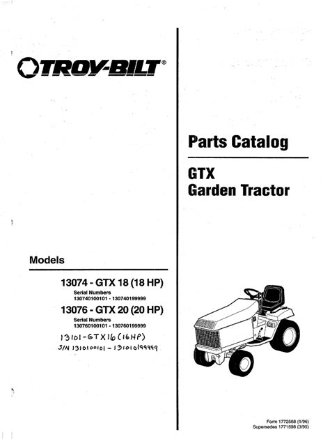 troy bilt  gtx  parts catalog   manualslib