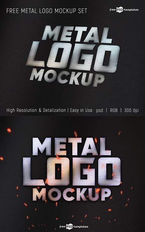 Free logo mockups for designers that are fully layered, easily customizable photo realistic psds: Free Metal Logo Mockup Set | Free PSD Templates