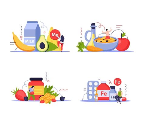 Free Vector Vitamins In Products Compositions Set With Food