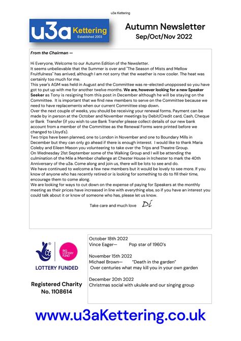 u3a Kettering Newsletter Autumn 2022 by U3A Kettering - Issuu