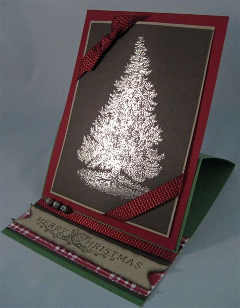Pewter Embossed Christmas Tree Easel Card Homemade Christmas Cards