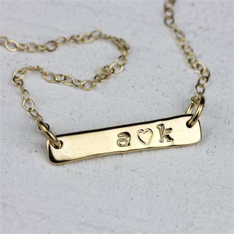Solid 14k Gold Bar Personalized Necklace Personalized Stamped Etsy