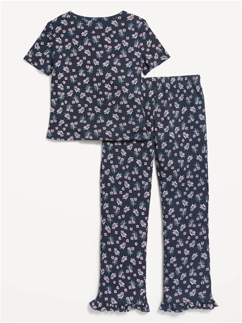 Printed Rib Knit Pajama Set For Girls Old Navy