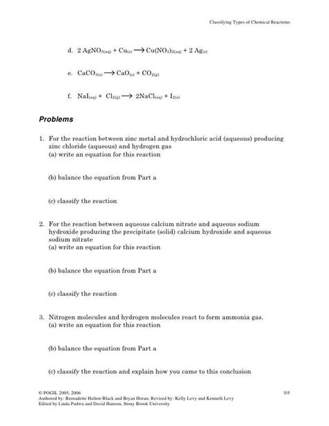 Pogil activities for highschool chemistry types of chemical reactions key : Types Of Chemical Reactions Pogil Worksheet Answer Key ...