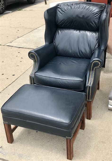 Uhuru Furniture And Collectibles Navy Blue Leather Wingback Chair