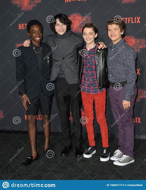 caleb mclaughlin finn wolfhard noah schnapp and gaten matarazzo editorial stock image image of