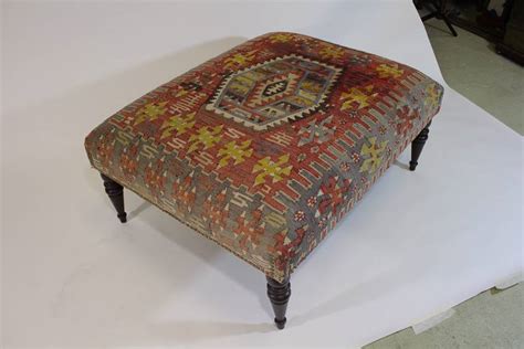 Custom made vintage kilim rug cube ottoman. Chic Antique 19th Century Kilim Covered Ottoman Bench For ...