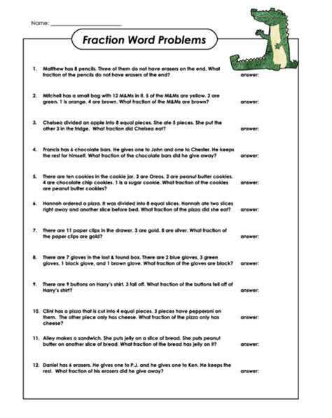 Worksheets On Fraction Word Problems word problems for ...