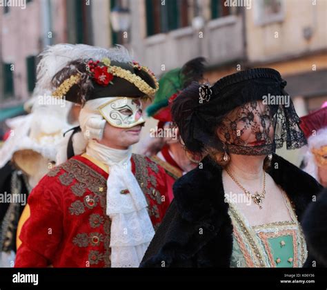 Venice Italy February 26th 2011 Disguised Mature Woman Participate In A Costumes Parade On