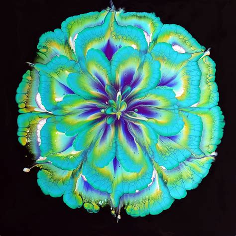 Being a mommy, food, art and candles are my life! AWESOME acrylic pour FLOWER painting ~ Peacock colours ...