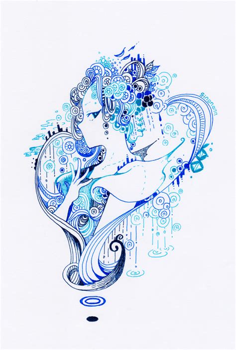 Safebooru 1girl Artist Name Blue Eyes Blue Theme Highres Ink No Mouth Original Profile