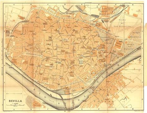 Antique City Map Of Seville Spain Baedeker Street Plan Seville