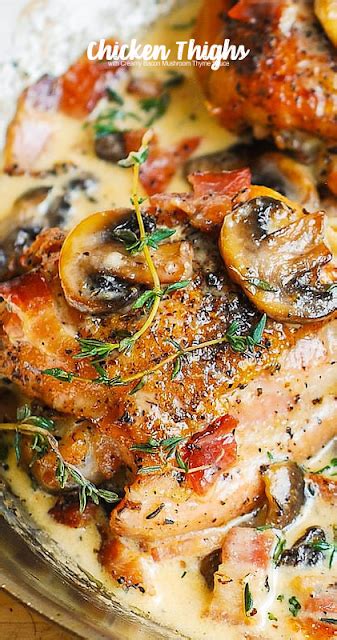 But this keto chicken recipe with creamy mushroom sauce became my absolute favorite dish to make for dinner. Chicken Thighs with Creamy Bacon Mushroom Thyme Sauce ...