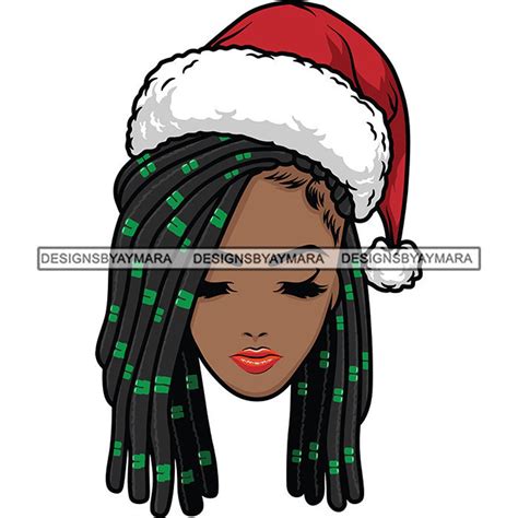 Black Woman Dreadlocks Hairstyle Wearing Santa Hat Christmas Etsy