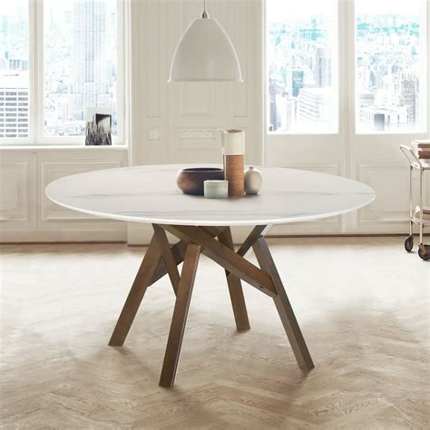 Venus 54 Round Mid Century Modern White Marble Dining Table With