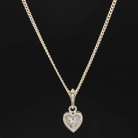 14k White Gold Diamond Heart Pendant Necklace Ebth