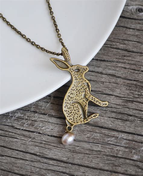 Bunny Necklace Rabbit Jewelry Rabbit Necklace Pearl Jewelry Pet