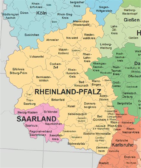 Map Of Counties In Rhineland Palatinate Rheinland Pfalz And Saarland